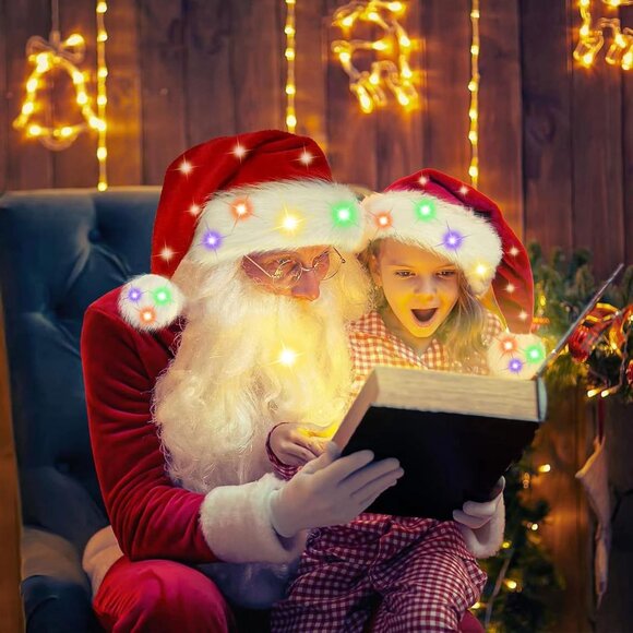 Christmas Santa Hat for Adults, Red Velvet Double Layer Xmas Holiday Hat - Picture 4 of 7